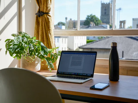 Calm workspace with morning light ideal for focused activities
